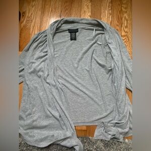 Attention Gray Cardigan Sweater Lightweight Open-Front